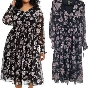 Taylor floral print smocked midi dress black 10